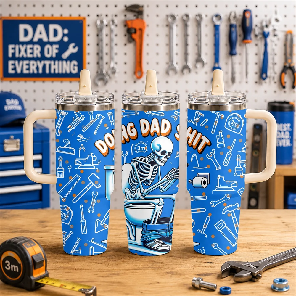 Father's Day Funny Dad Skeleton Vacuum Flasks 40oz Thermal Tumbler with Handle Stainless Steel Insulated Water Portable Mug Cup