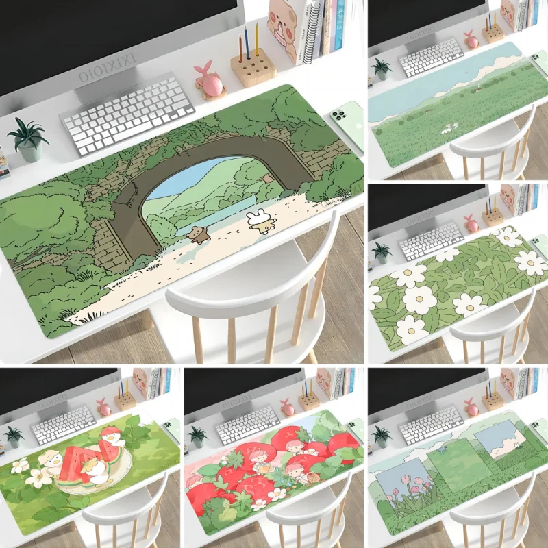 

Cute Rabbit Green Mouse Pad Large Size Mousepad Lock Edge Mat Laptop Computer Office Desk Pads Decor Rubber Gaming Accessories