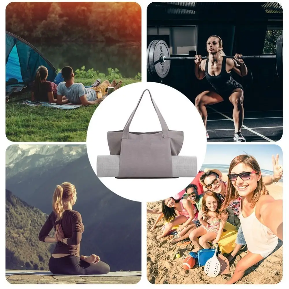 Large Capacity Yoga Mat Carry Bag Lightweight Thick Canvas Multifunctional Yoga Bag Washable Foldable Pilates Mat Case