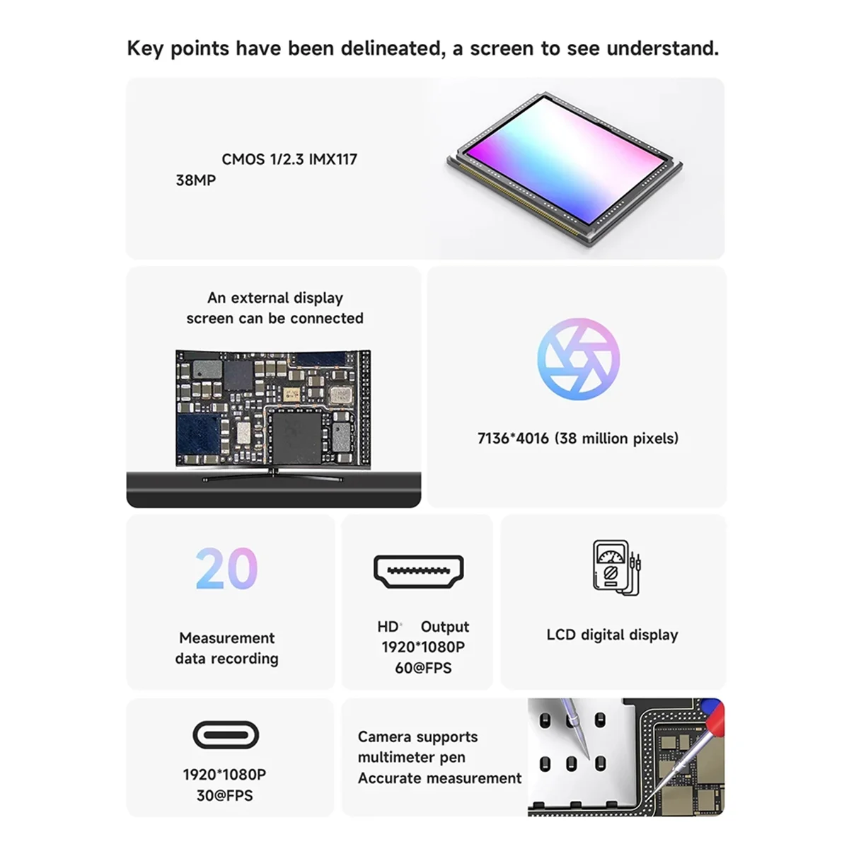 Multimètre vidéo pour Microscope AA25 Action 2, sortie USB 4K, Interface 1080P 60FPS type-c pour ensemble d'outils de réparation de PCB