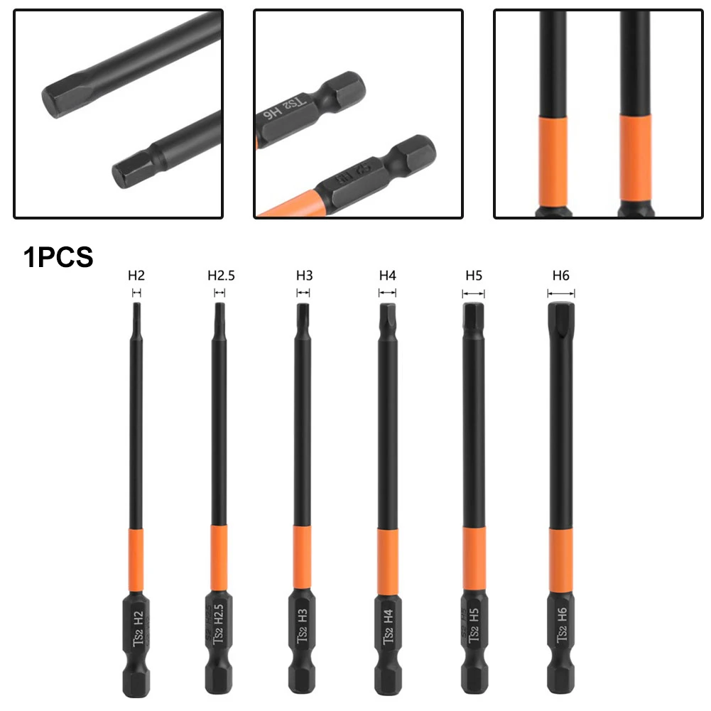 1pc Hex Head Screwdriver Bit Quick Change Impacts Driver Magnetic Screw Driver Drills H-2 2.5 H3 H4 H5 H6 100mm Length