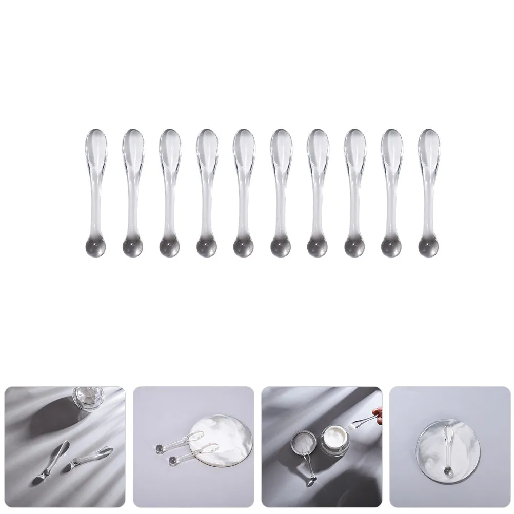 10Pcs Eye Cream Spoons ABS Skincare Spatula Facial Cream Scoop Transparent Spoon for Lotion Essence Mask Application