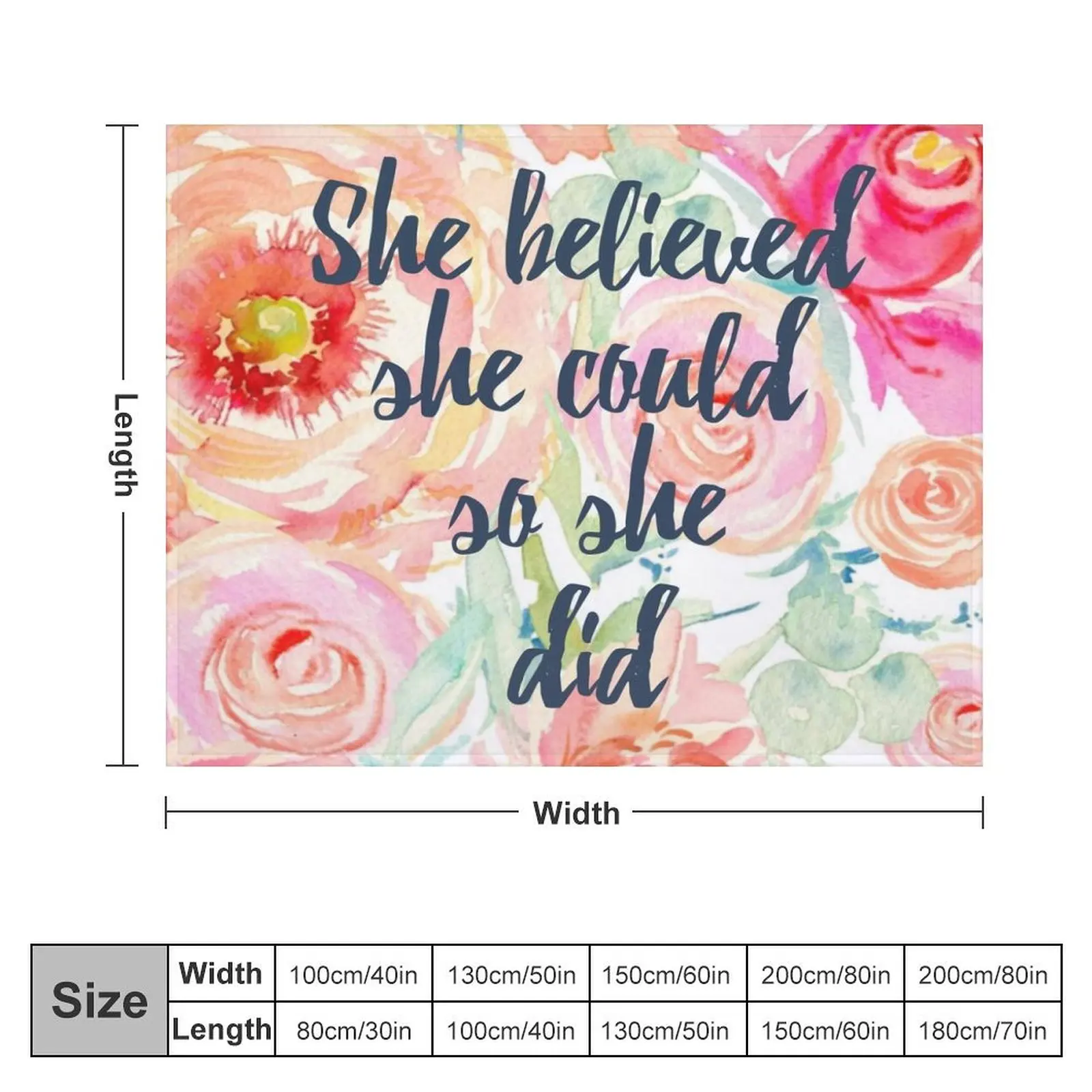 She Believed She Could So She Did Flower Poster Throw Blanket Sleeping Bag Soft Big Designers For Decorative Sofa Blankets