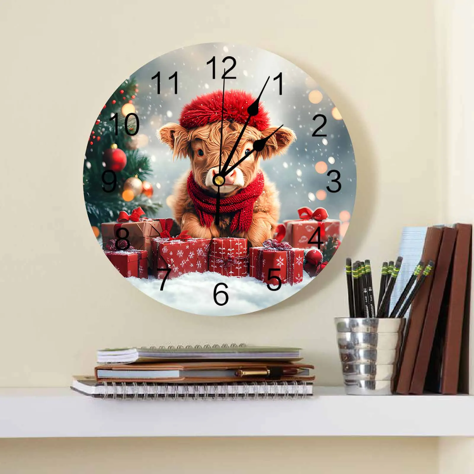 Christmas Tree Gift Yak Wall Clock Large Modern Kitchen Dinning Round Wall Clocks Watches Living Room