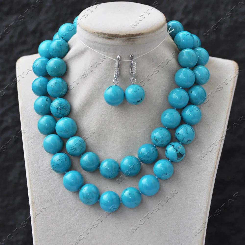 

Z14245 Natural 33'' 16mm Blue Round Turquoise Necklace Earring