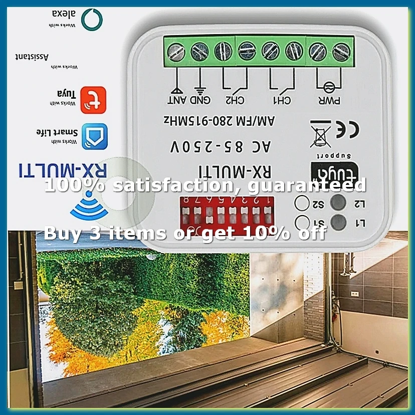 Tuya WiFi Garage Door Switch 280-915MHz Multi-Frequency Control Receiver AC 85-250V Universal with 433mhz Remote-A12I
