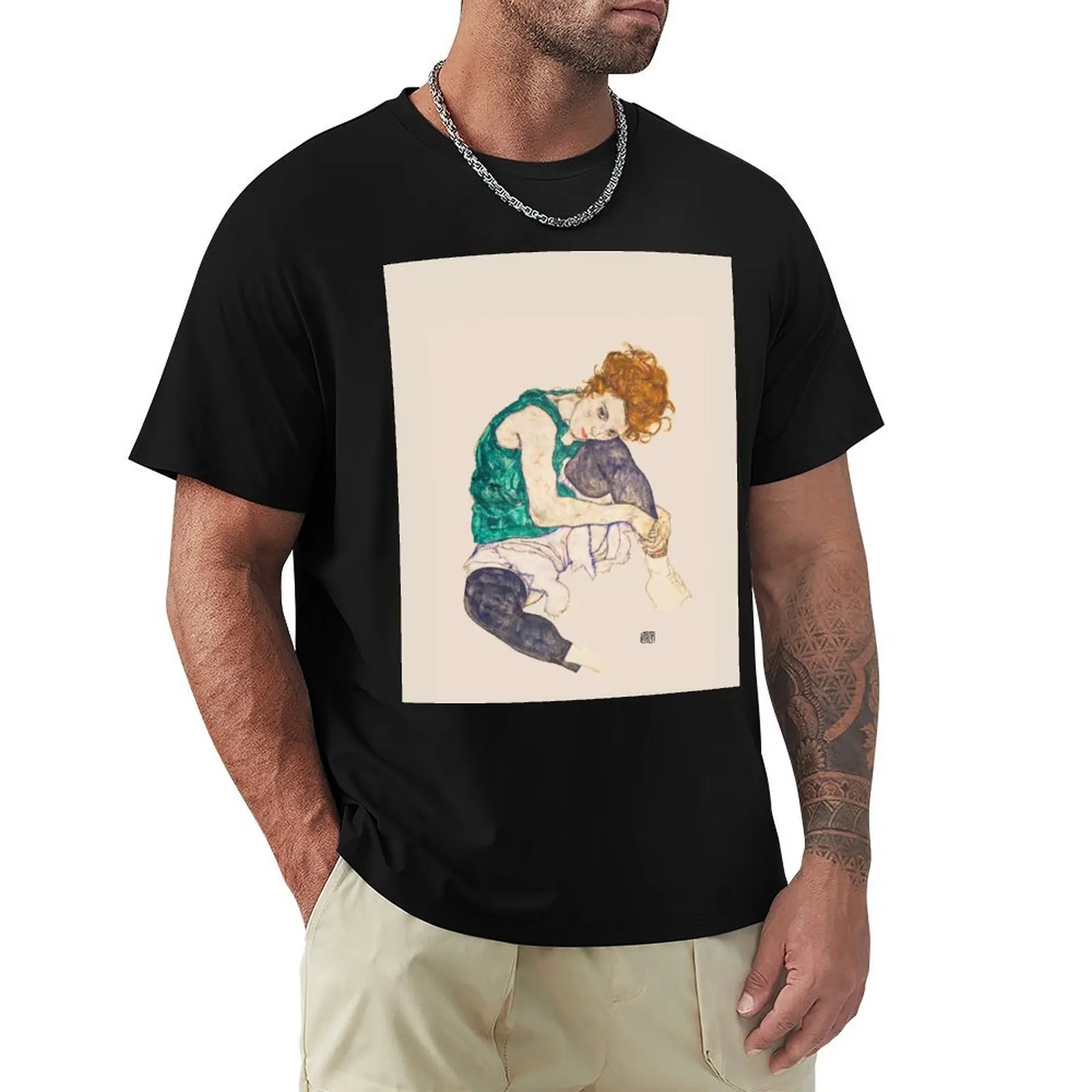 Seated Woman by Egon Schiele T-Shirt Basic Short Sleeve T-Shirt for Men