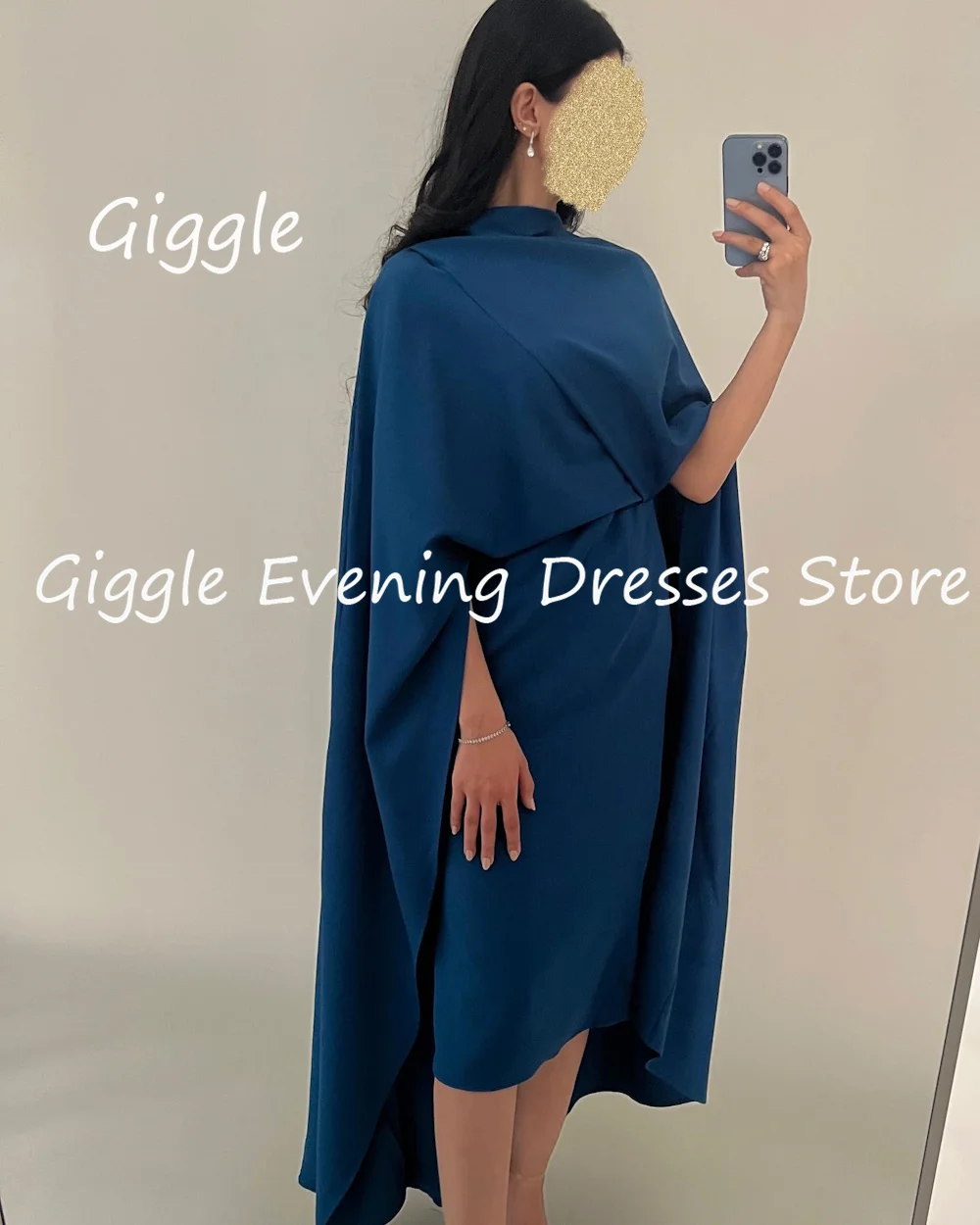 Giggle Crepe A-line O-neck Ruffle Formal Elegant Prom Gown Tea Length luxury Evening Pretty Party Dresses for Women 2023