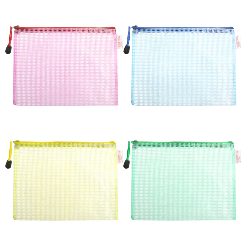 Mesh Zipper Pouch Document Bag Waterproof Zip File Folders A3 for School Office Supplies Pencil Case Storage Bags 2pcs