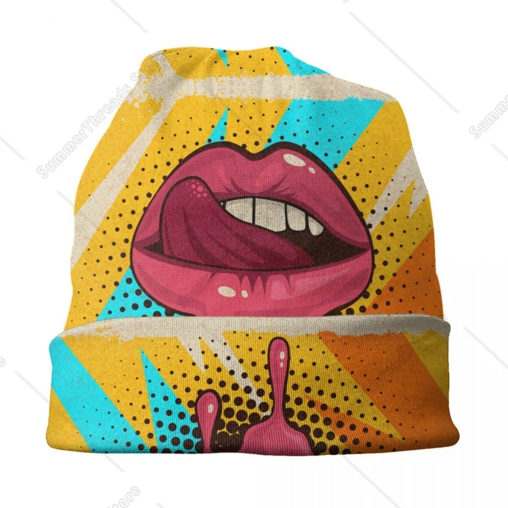 Sweet Sexy Pop Art Lips Skullies Beanies Caps Hip Hop Winter Warm Women Men Knitting Hat Unisex Adult Bonnet Hats image 4
