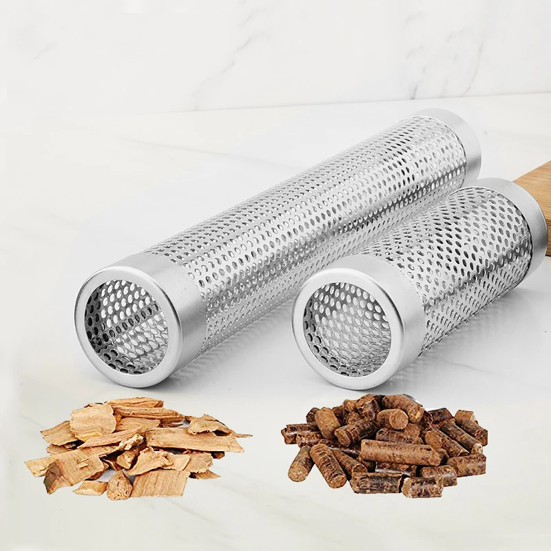 Cubo ahumador de barbacoa de acero inoxidable, tubo de pellets de madera para fumar en caliente o en frío, herramienta para barbacoa para acampar al aire libre, 1 ud.
