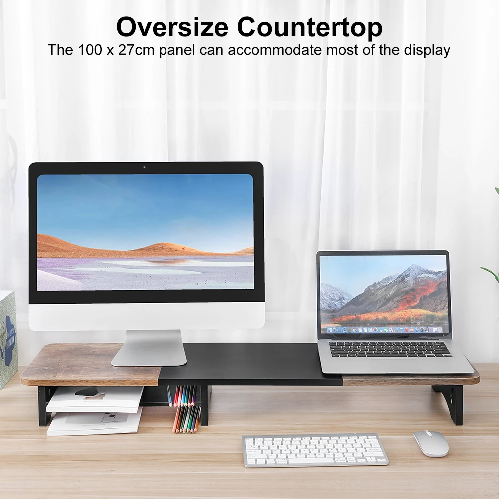 Double Monitor Stand Multi-Purpose Desk Organizer Shelf Computer Monitor Stand Support for DesktopComputer Laptop Printer TV