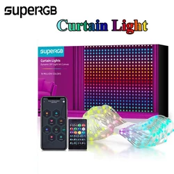 Smart Curtain Lights String App Controlled LED Window Hanging Curtain Lights 300/200 LED RGB Color Music Pattern  Change Display