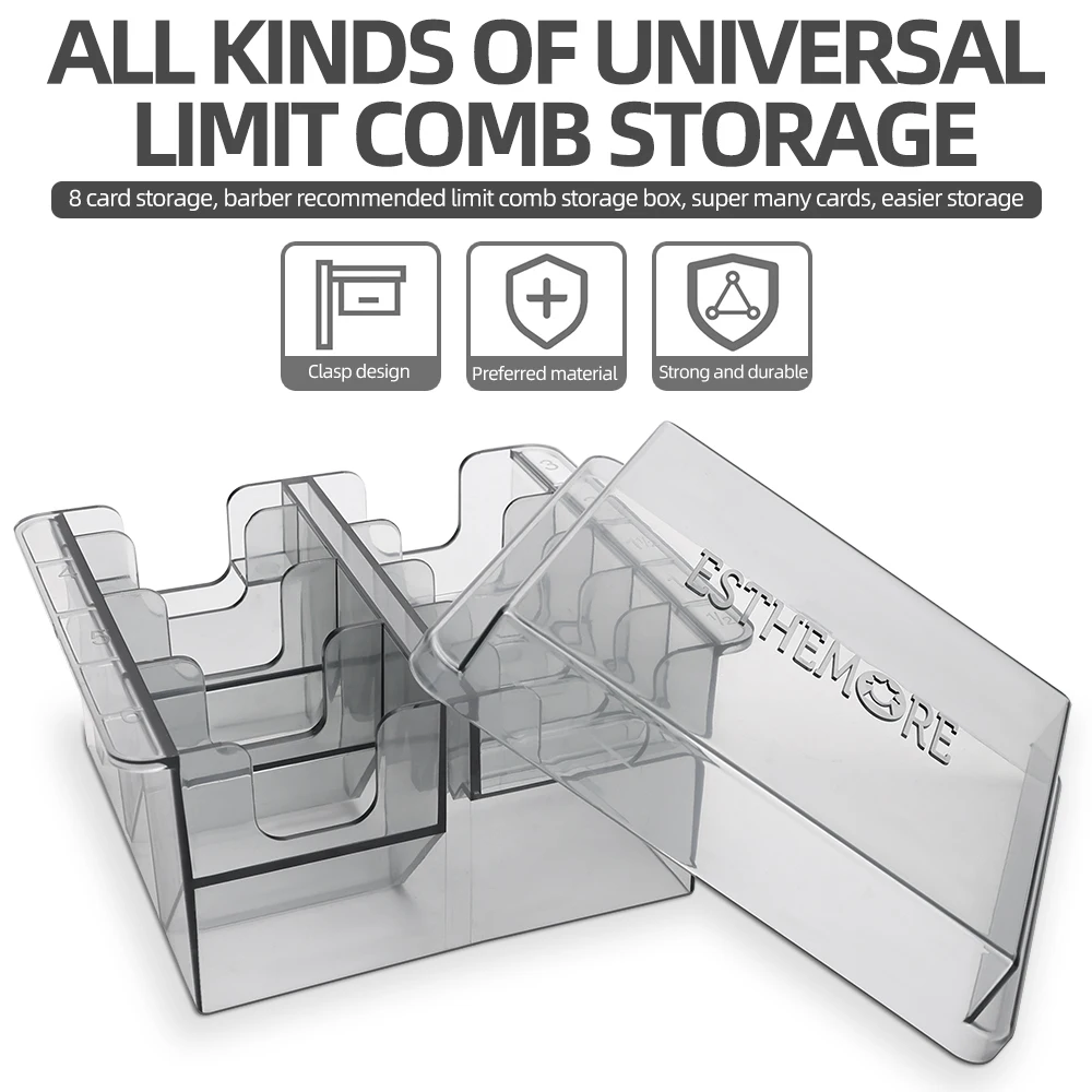 8 Grids Desktop Limit Comb Storage Box Comb Storage Case Clipper Comb Holder Hair Clipper Rack for Hair Salon Tool Transparent