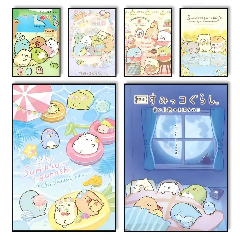 S-Sumikko G-Gurashi Poster, selbstklebende Kunst, wasserfester Papieraufkleber, Kaffeehaus, Bar, Zimmer, Wanddekoration
