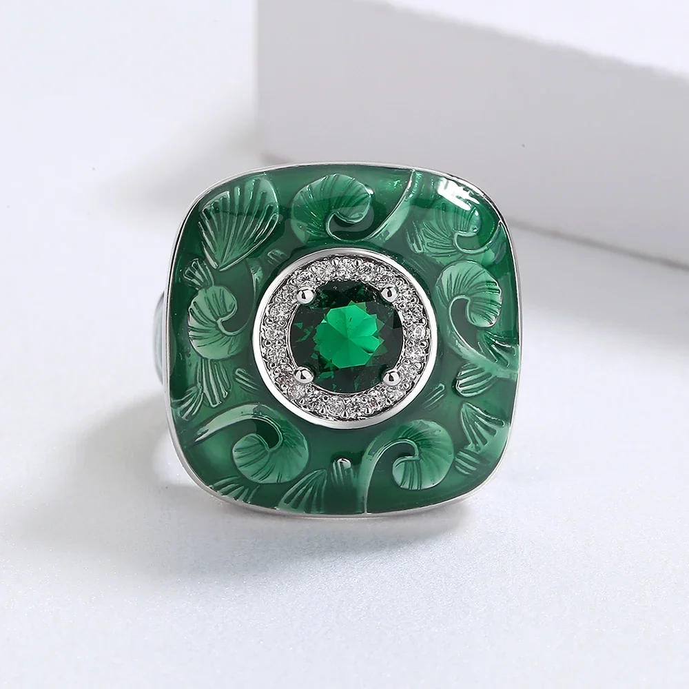 Unique Ring for Men Fashion Green Handmade Enamel Jewelry Domineering Emerald Ring Engagement Ring 2024 New Wedding Rings