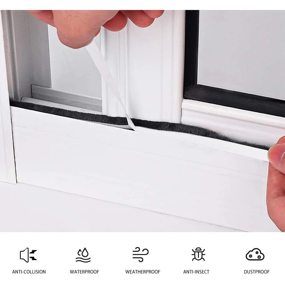 Self Door Window Seal Strip 5m 9mm Polyester Fiber Weatherproof Dustproof Noise Reduction Sealing Brush for Doors and