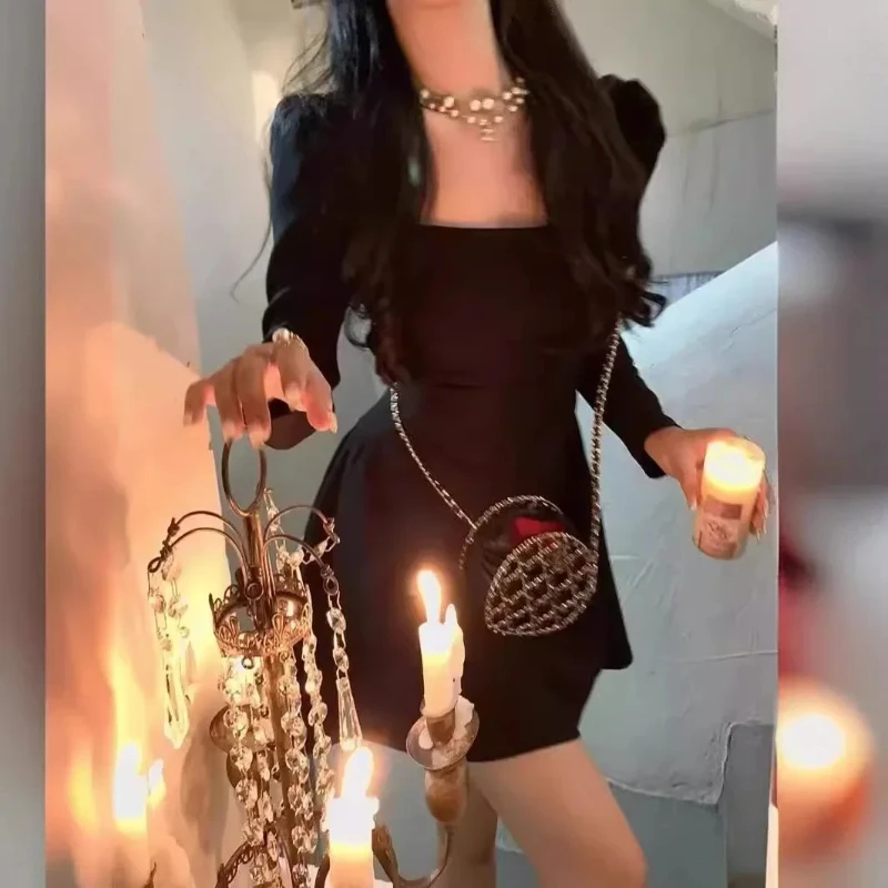 European 2025 Waist-Fitted Autumn New Arrival Long Sleeve A- Line Style First Love White New Square Collar Women's Clothing dss2