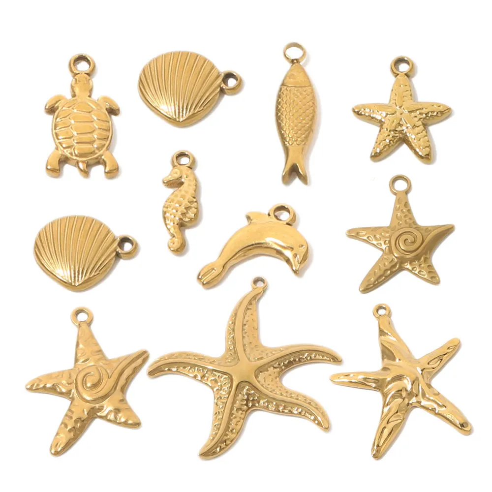 

5pcs Stainless Steel Golden Ocean Charm Starfish Beach Summer Jewelry Handmade DIY Bracelet Necklace Making Materials Wholesale