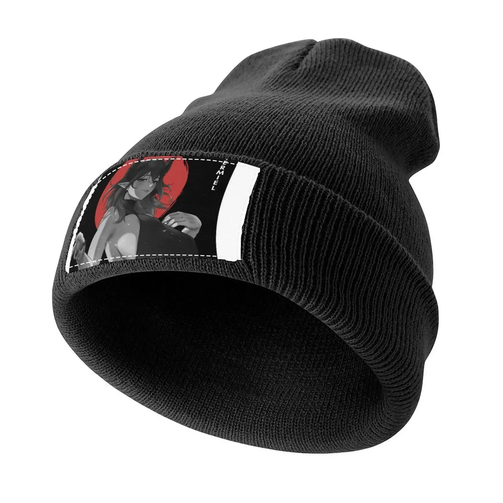 

Vermeil Simple Black Red and White Knitted Cap Uv Protection Solar Hat Bobble Hat Visor Horse Hat For Men Women's