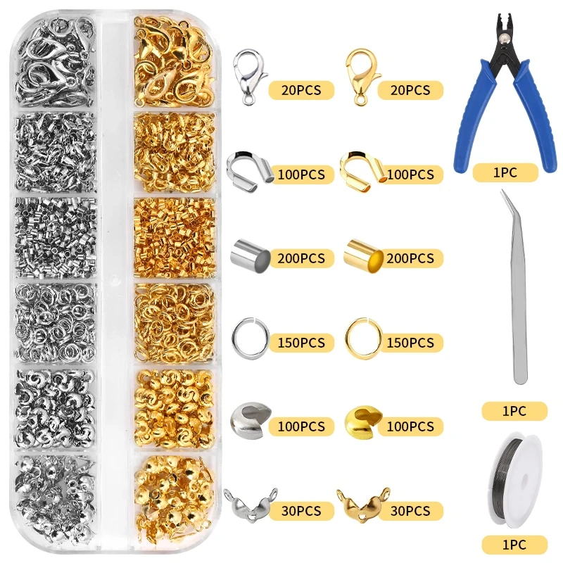 Schmuckzubehör-Set aus Legierung, Schmuckherstellungswerkzeuge, Kupferdraht, offene Biegeringe, Ohrringhaken, Schmuckherstellungszubehör-Kit