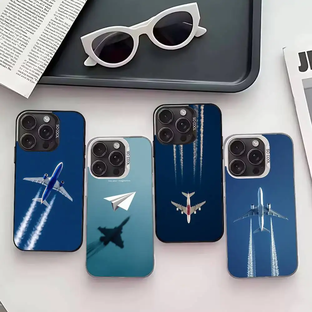 حافظة هاتف على شكل طائرة لهاتف آيفون 17,16,15,14,13,12,11 Plus,Pro Max,XS,حافظة هاتف فضية ملونة