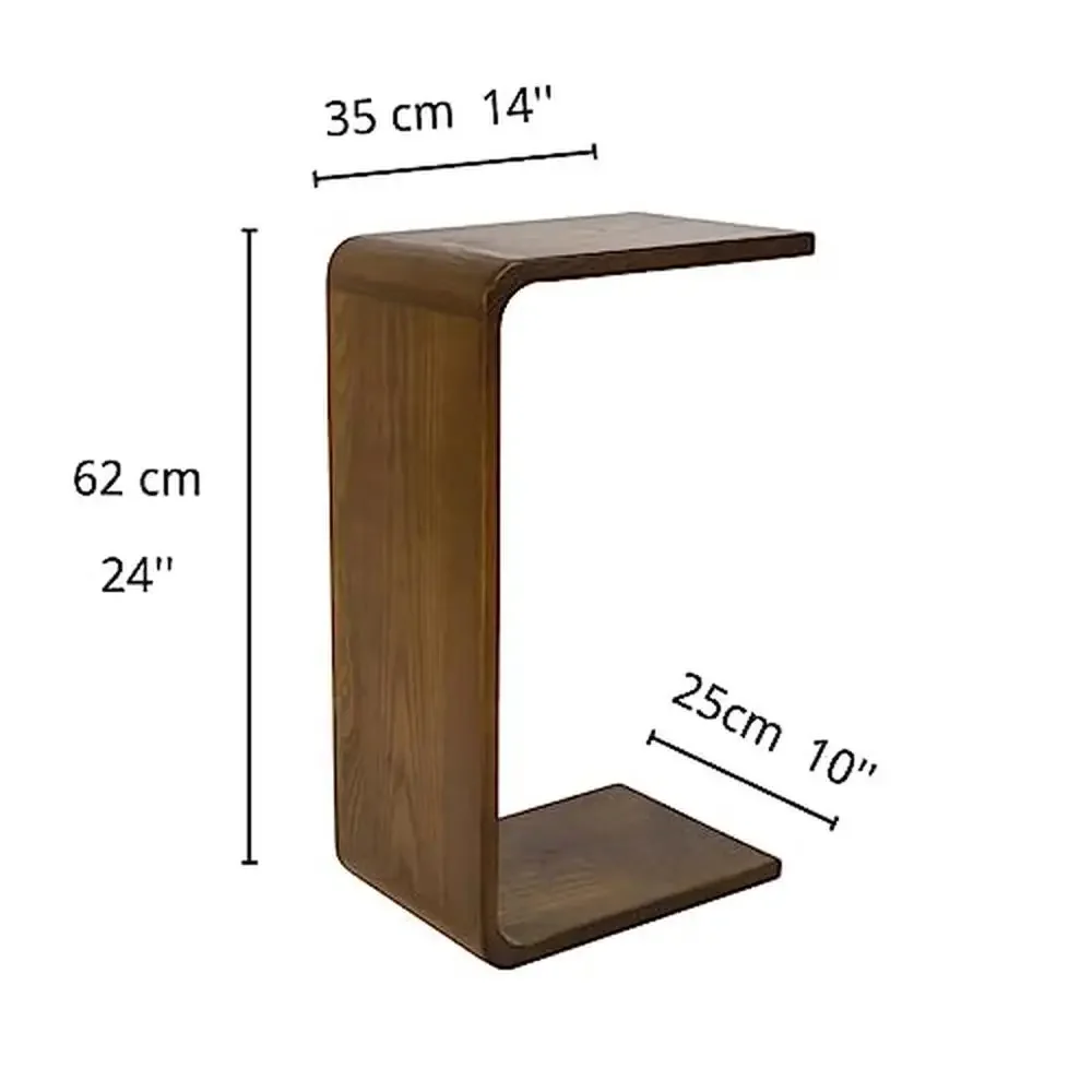 Solid Wood C-Shaped Sofa End Table Set Living Room and Bedroom Oak Grain Finish Compact Design Durable Construction 35x62cm Pack