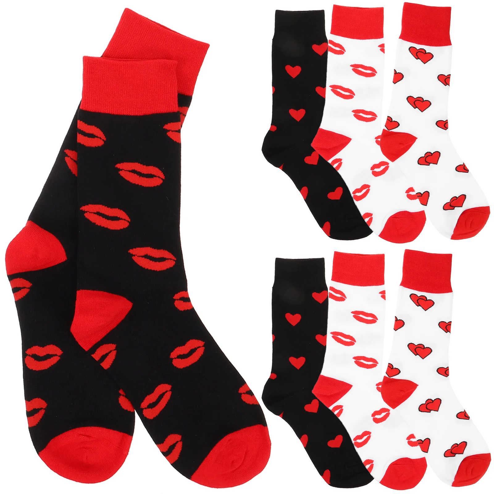 

4 Pairs Couples Valentine's Day Valentine Gift Cotton Mid Calf Socks Breathable Cotton Socks Gift for Women Men