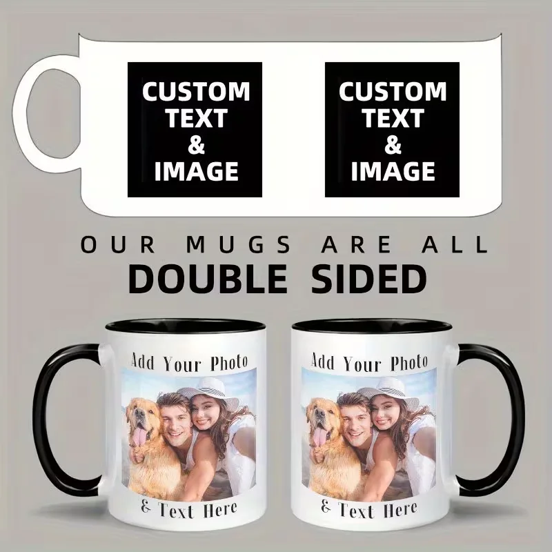 Customized Double Sided Photo Text Logo Ceramic Coffee Mug Personal DIY Gift Drinking Cup Couple Gifts Corporate Souvenirs