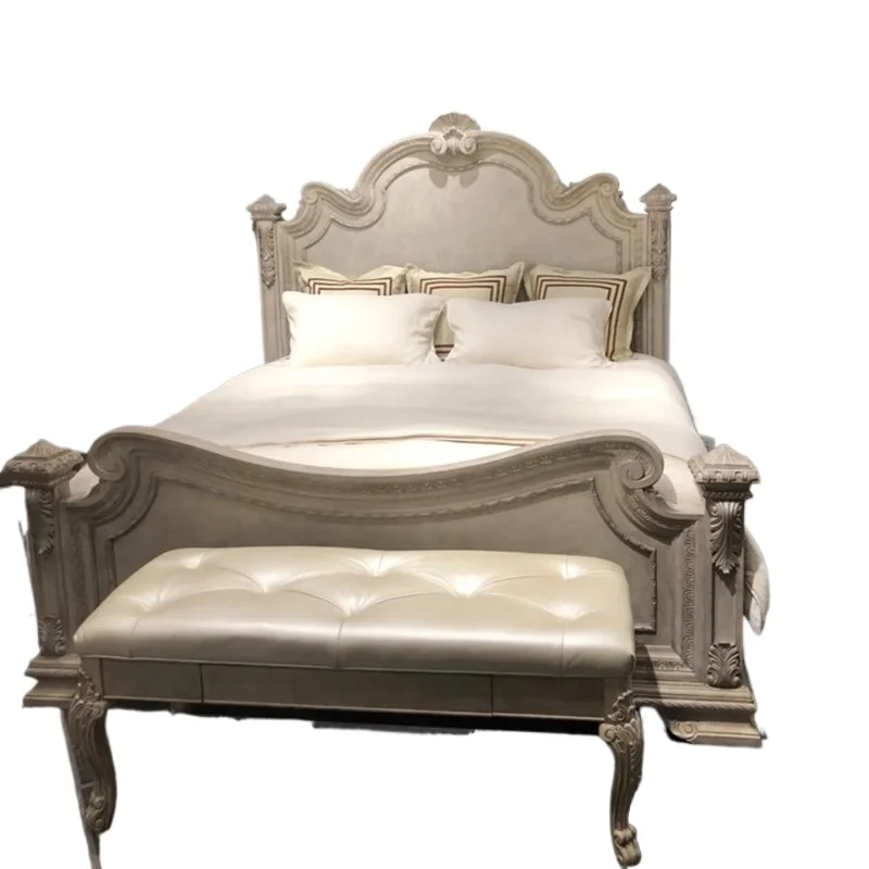 

American light luxury master bedroom solid wood bed modern architecture revival dressing table chest