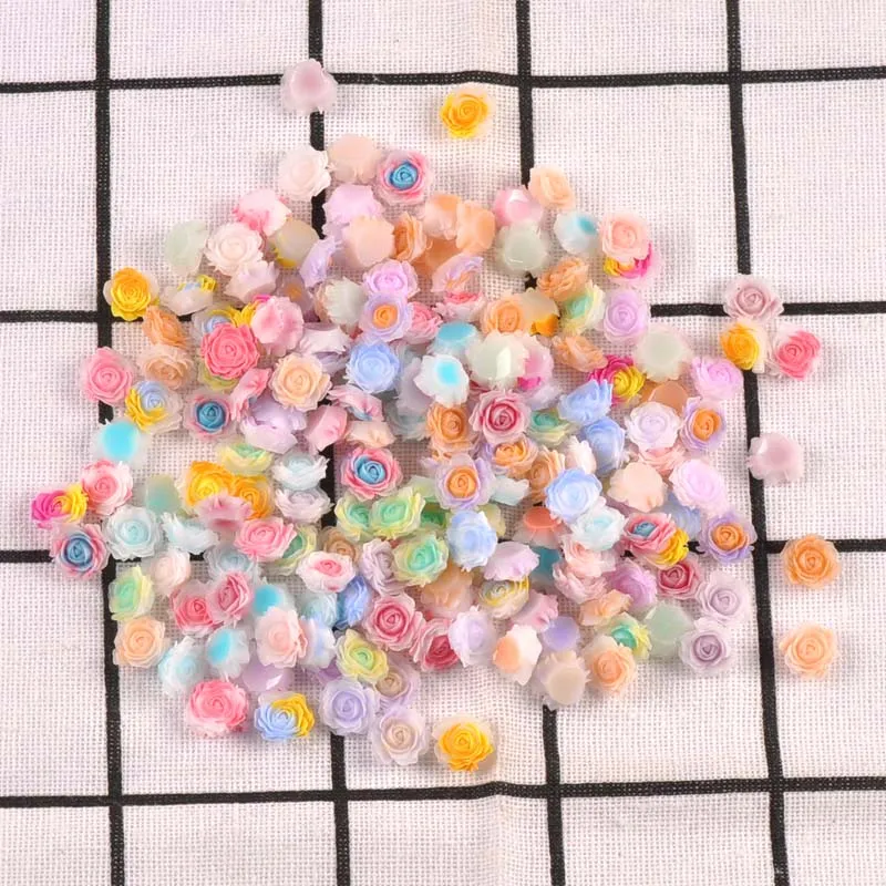 100PCS 10mm flatback Resin Cabochons Rose flower for Scrapbooking Craft  DIY Phone Nails Decals Decor ornaments cp4025