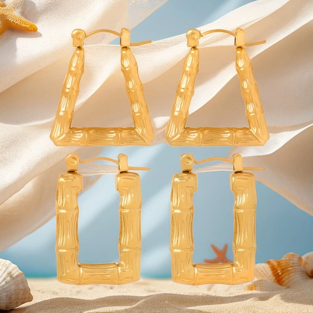 

MARKA New Retro Geometric Titanium Steel Plated 18K Gold Bamboo Knot Earrings for Women's Jewelry Accessories