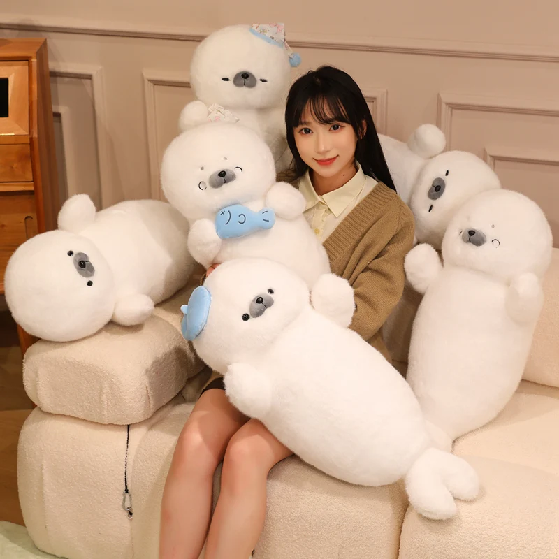 Fish Seal Basic Bean Eyes Plush Pillow 70cm Long White Animal Cushion For Bed Rest Sleep Companion Birthday Gift Collection