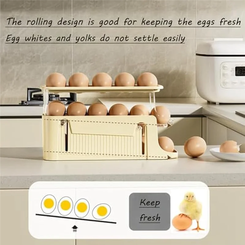 AB15-3 Tier Foldable Egg Holders,Rolling Egg Holder For Refrigerator,Automatic Rolling Egg Storage Tray,Egg Tray