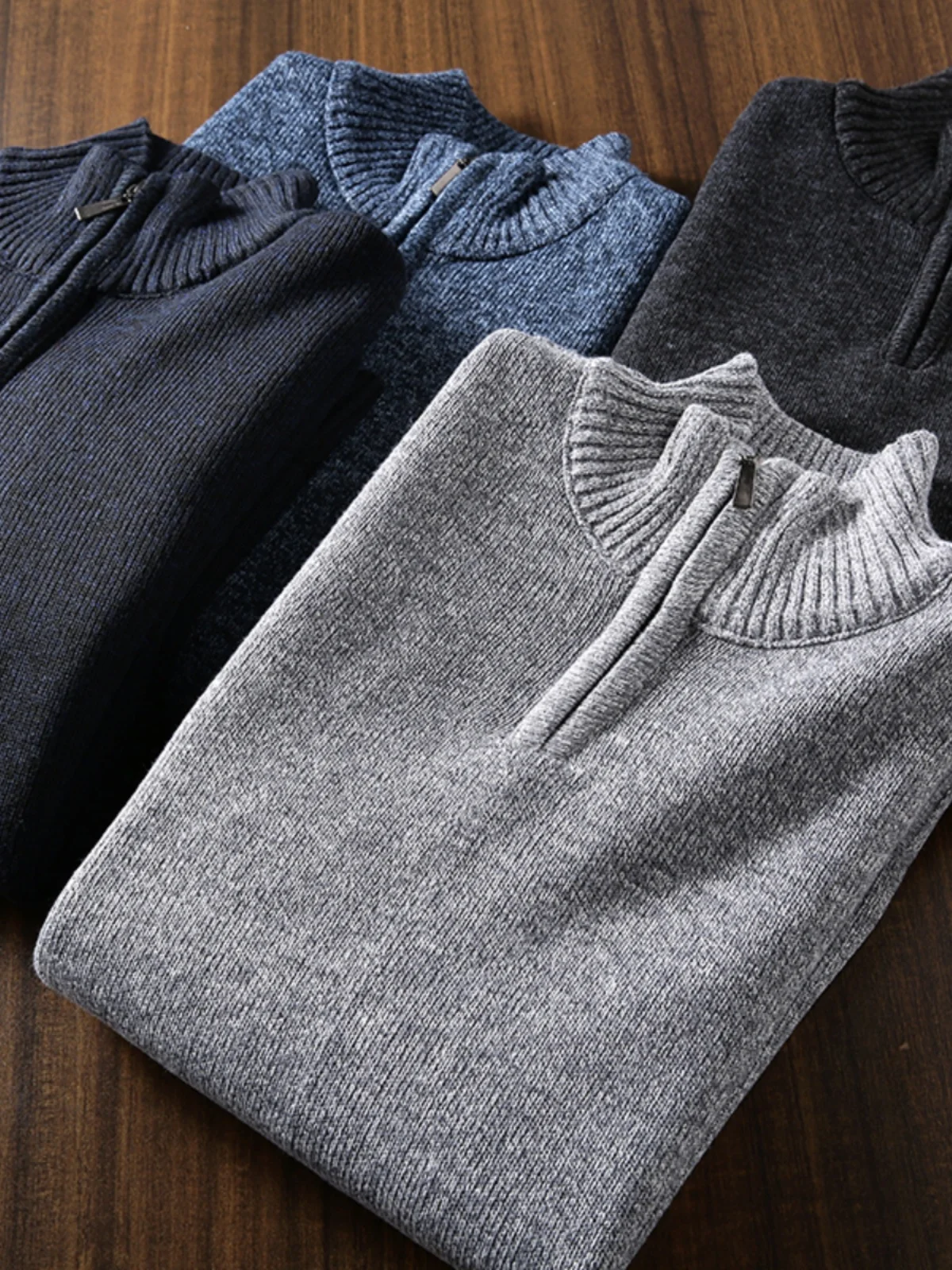 

Утолщенный флис! Гладкий и комфортный! Мужской вязаный свитер на молнии с высоким воротником, универсальный, модный, осенне-зимний