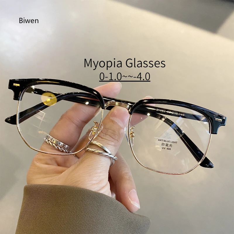 Anti-Blue Light Myopic Glasses for Men Vintage Half Frame Near Sight Eyeglasses Unisex Optical Spectacles Vision Care Eyewear