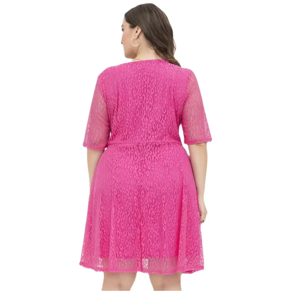 Relaxed Formal Gown for Plus-Size Sisters, V-Neck Waist-Slimming Lace Dress