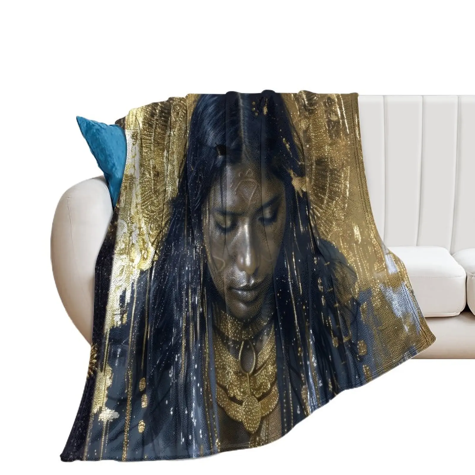 Taino Goddess Atabey Surreal Gold Art Throw Blanket Furry Fashion Sofas manga Blankets