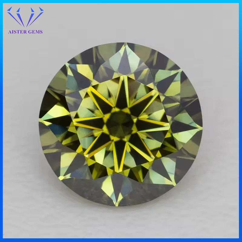 Natural Olive Color Round Cut Moissanite Loose Stone 0.5-5.0ct VVS1 Quality Pass Diamond Tester with GRA Certificate