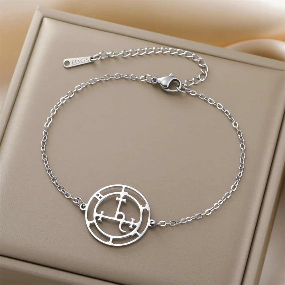 Sigil of Lilith Bracelet for Women Stainless Steel Charm Braided Rope Hand Chain Occult Feminine Power Symbol Jewelry for Daily