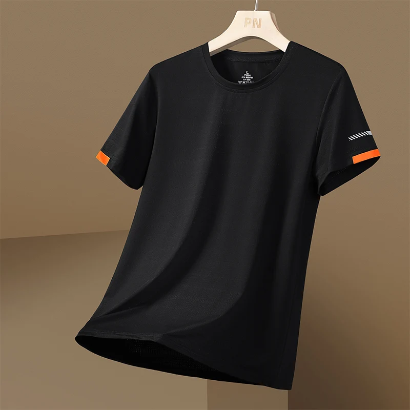 Ice Silk Round Neck T-Shirt,Summer Ice Silk Fabric T Shirt,Round Neck Solid Sports Tee Shirts