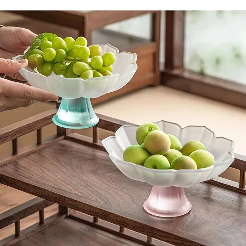 Glass High Leg Shaped Fruit Plate Living Room Beauty Snack Nut Dim Sum Candy Plates Household Products