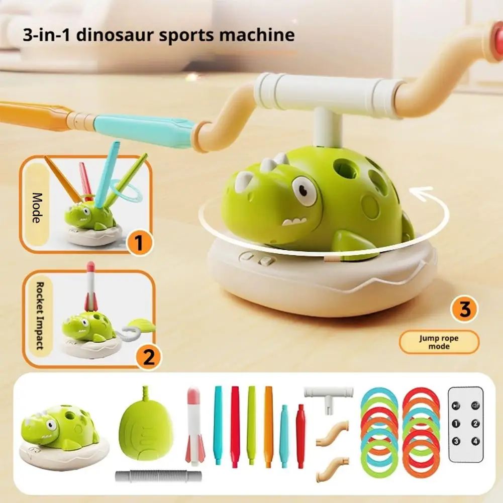 3 in 1 Dinosaur Sports Machine Electronic Exercise Toy Interactive Ring Game Jump Rope Rocket Launcher Outdoor Activity Kids