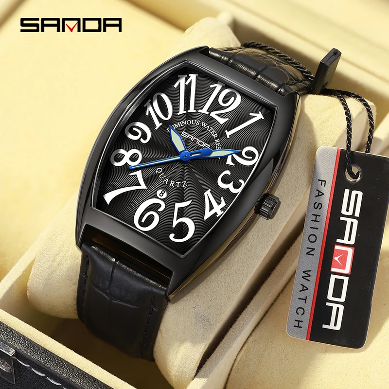 

SANDA Men Watch Luxury Brand Classic Quartz Watches Fashion Genuine Leather Strap Arabic Numeral Scale Waterproof Reloj Hombre