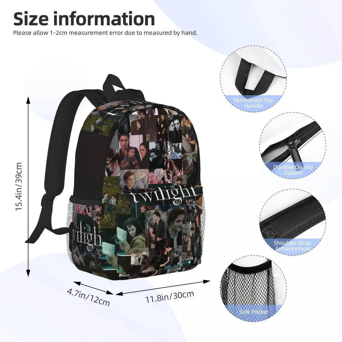 Edward Cullen Twilight Backpack Student BookBag Children School Bag Laptop Shoulder Bags for Men Women