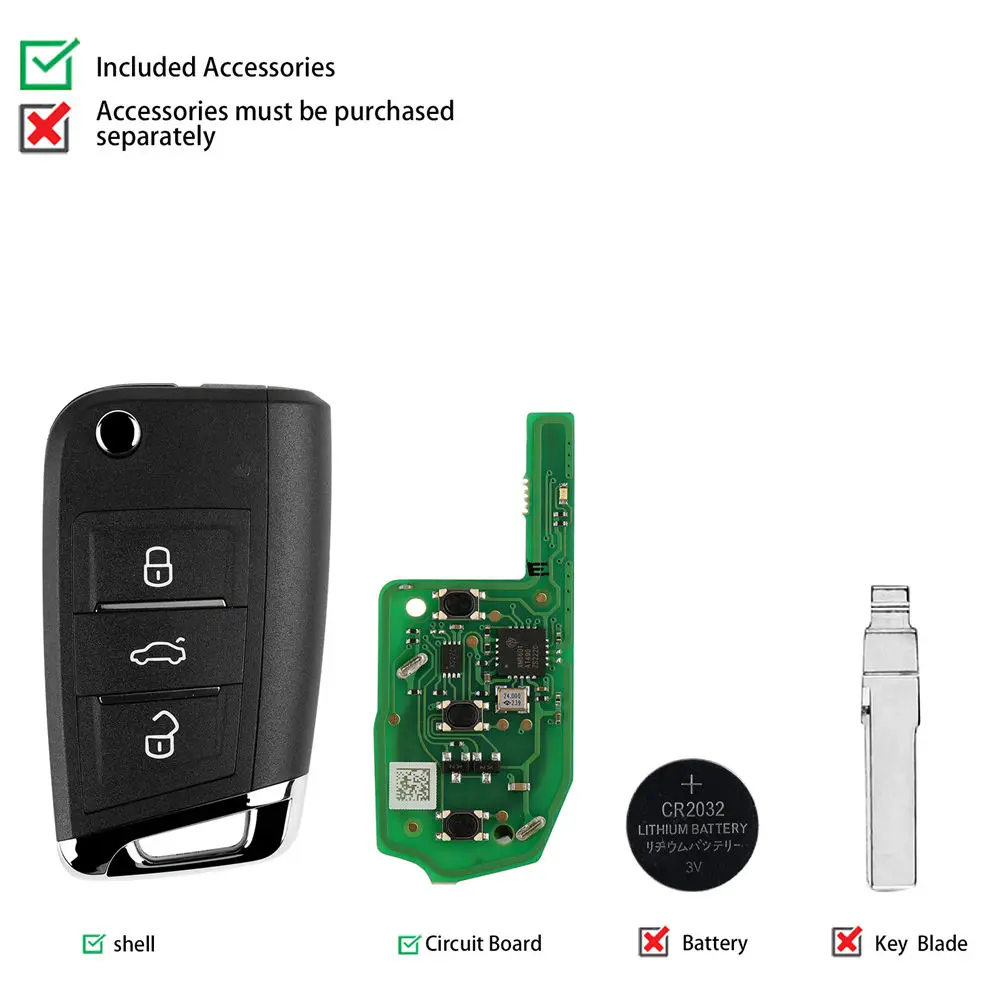 Picture 3: 5PCS XHORSE XEMQB1EN Super Remote Key MQB Style 3 Buttons Built-in Super Chip