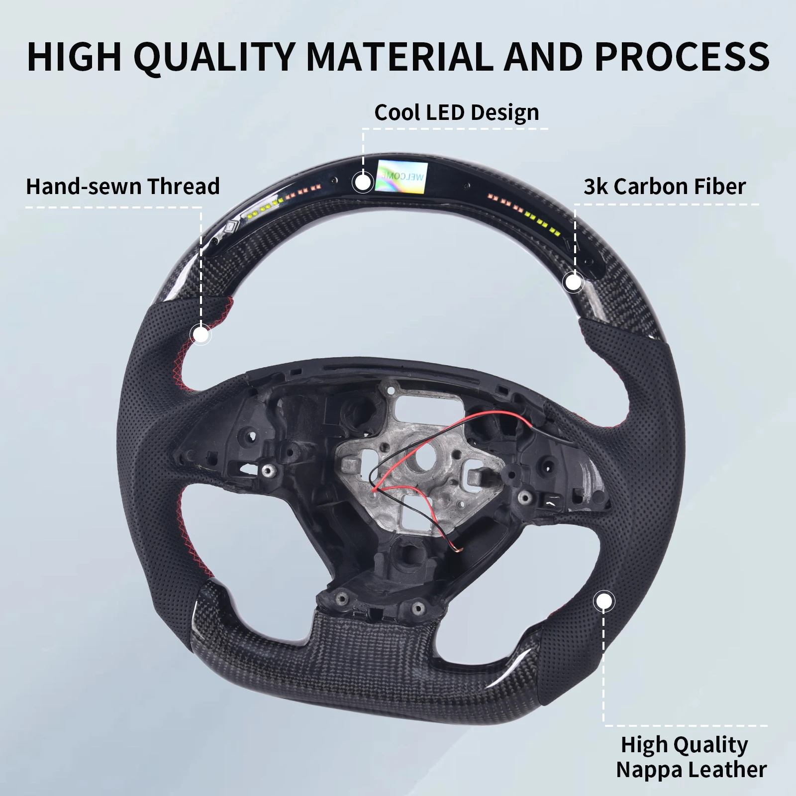 Carbon Fiber D-Shape Flat Bottom Steering Wheel with LED Display for Chevrolet Corvette C7 2014-2018, Nappa Leather Grip