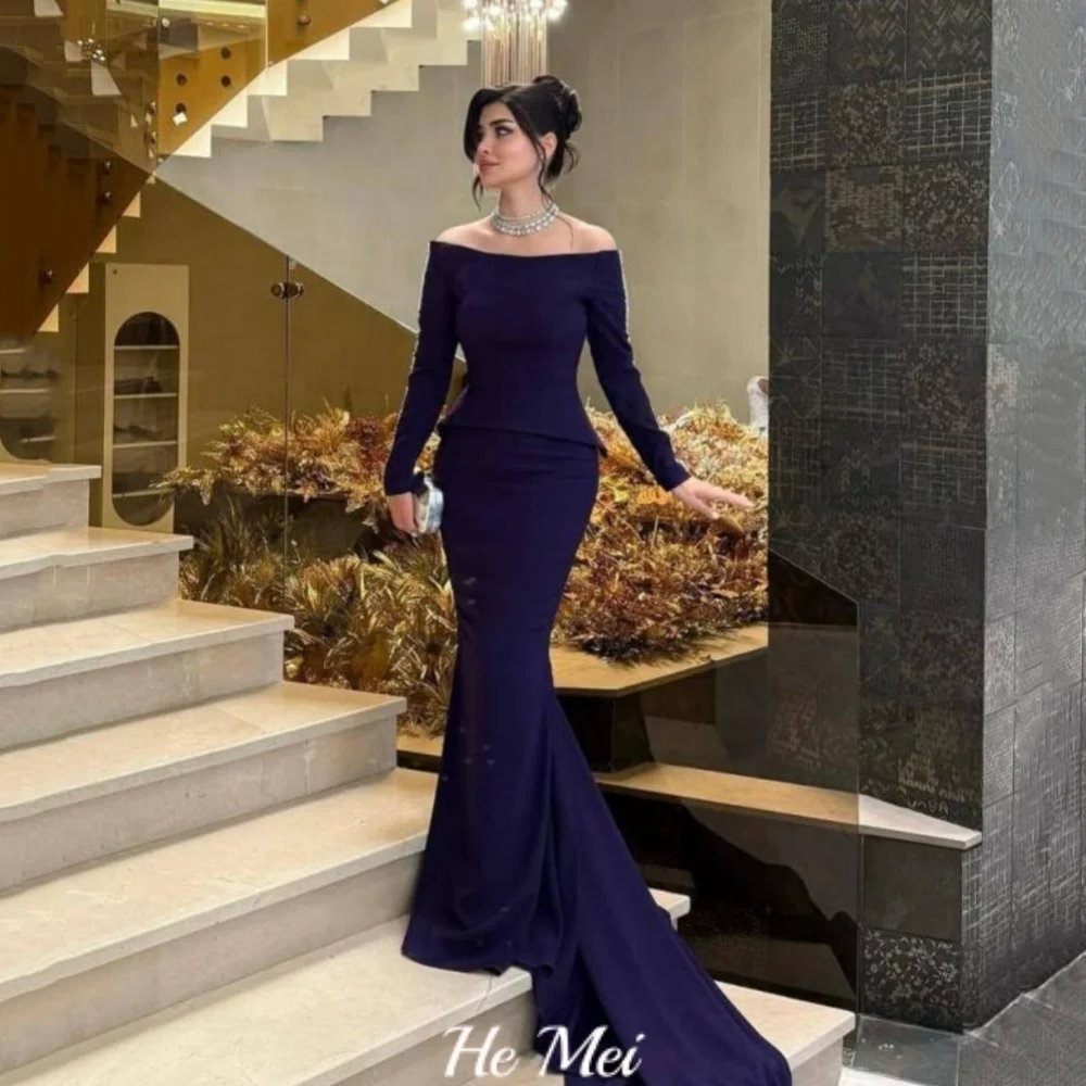 

Mermaid Elegant Prom Dress Customized Long Sleeve Party Gowns Off Shoulder Strapless Evening Dress فساتين سهرة