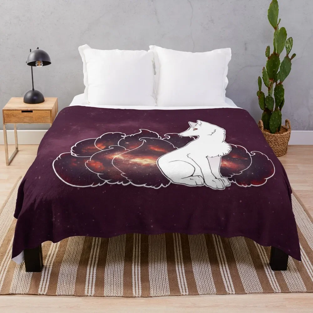 Nine Tails of Space Clouds - Galaxy Kitsune - Throw Blanket Cozy Warm Blanket for Bed Room Decor