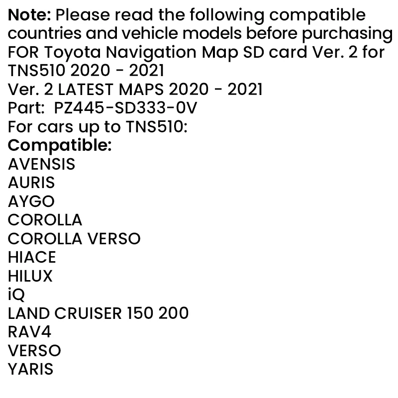 For Toyota RAV4 iQ AYGO Navigation Map SD Card 2020-2021 Ver.2 For TNS510 GPS SD Card UK & Europe